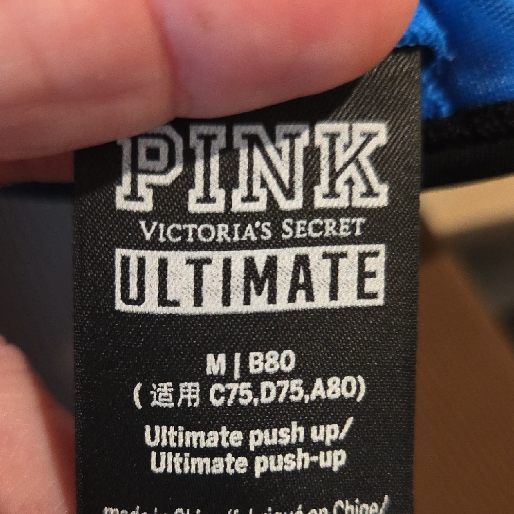 3 For 15 PINK Victoria's Secret Vibrant Blue and Black Sports Bra - Picture 4 of 4